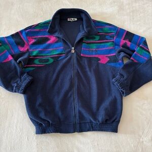 Vintage FILA Fleece Zip Up Jacket Bright Colours Made in Italy Large